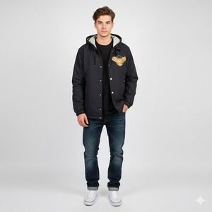 Jungletelevision‎ Rain Coat Mens M Black Owl Outdoor Hiking Sports Coach Jacket